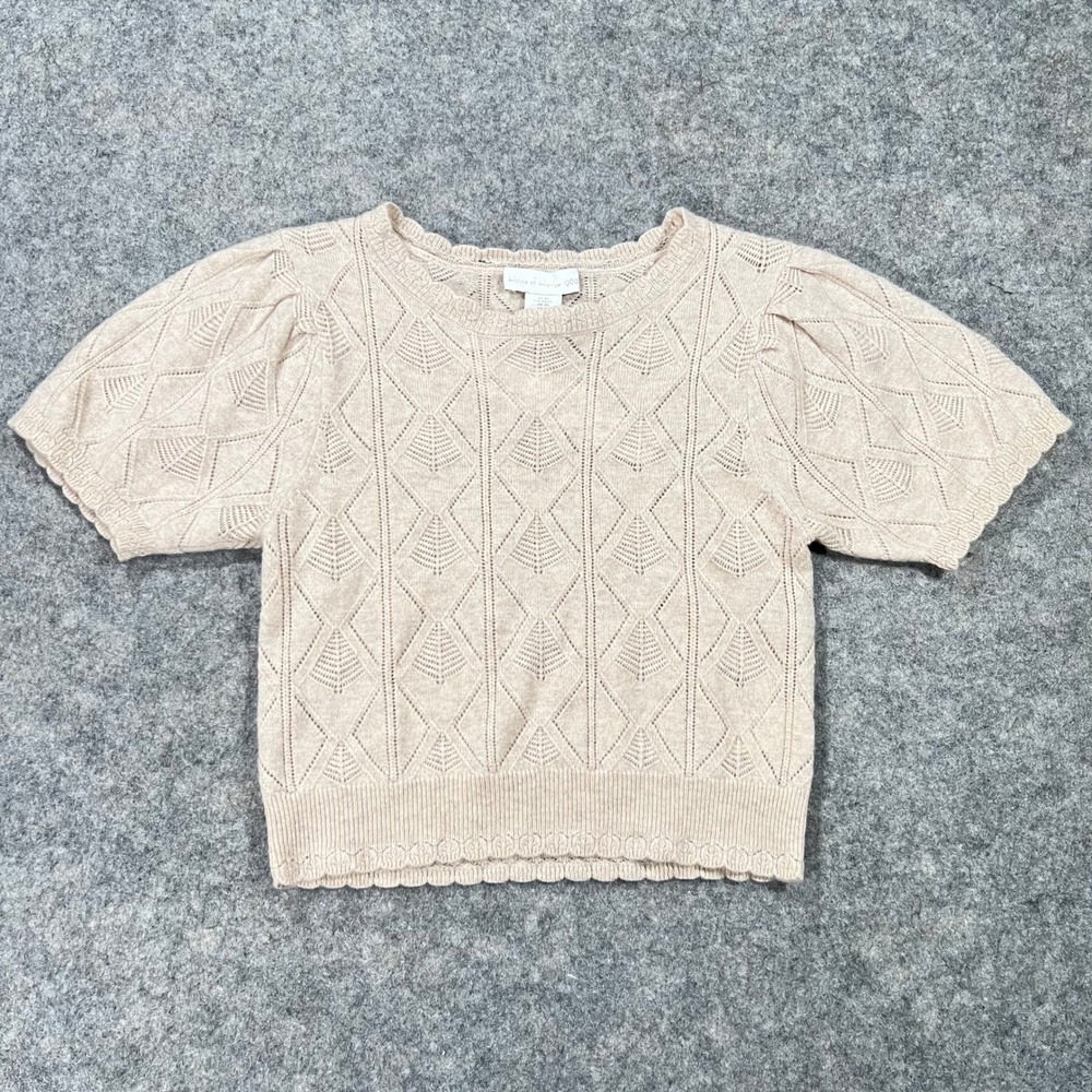 House of Harlow 1960 Sweater Womens XS Beige 100% Cashmere Pointelle Puff Sleeve